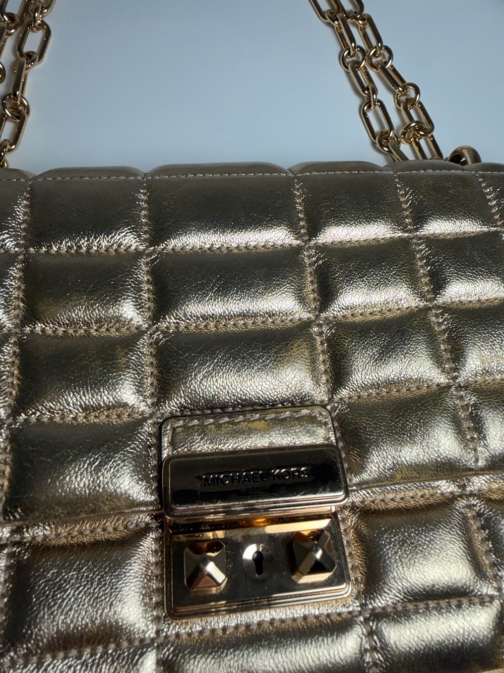 Michael Kors Quilted Metallic Gold Shoulder Bag with Chain Strap - Picture 4 of 4